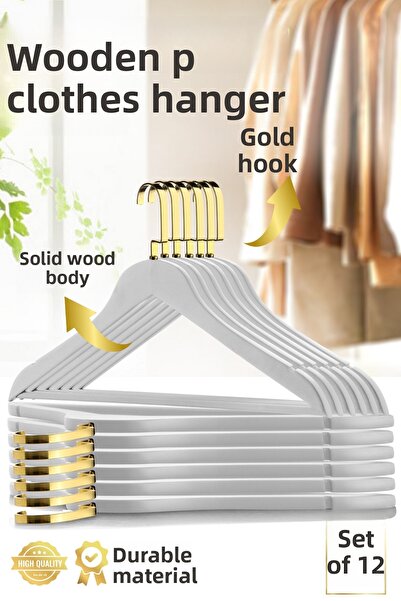 Nandy Home Σετ 12 Ξύλινων κρεμάστρων, για πουκάμισα και ρούχα, κρεμάστρα ρούχων