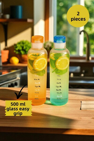 İnterlife Special Sports Water Bottle for Couples, Women-Men Glass Leakproof Vacuum Lid Healthy Living Detox Water Bottle