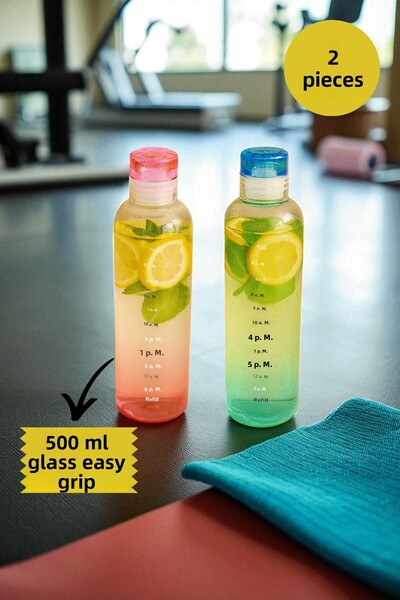 İnterlife Special Sports Water Bottle for Couples, Women-Men Glass Leakproof Vacuum Lid Healthy Living Detox Water Bottle