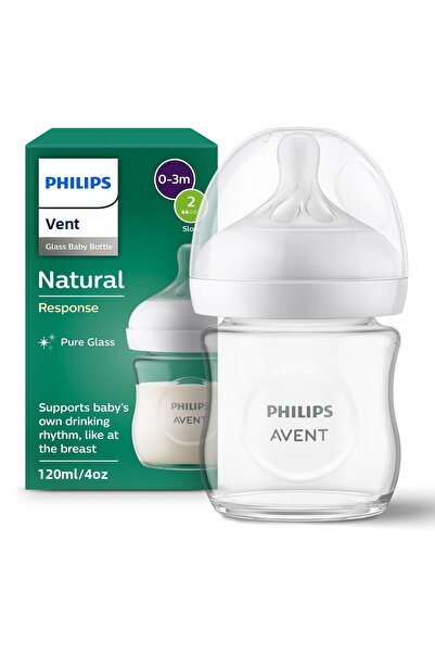 Philips Avent PHILIPS AVENT SCY930/01 Γυάλινο Μπιμπερόν, Φυσική Απόκριση, 120 ml, Ροή για Νεογέννητα, 0+ Μηνών