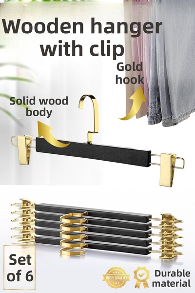 Nandy Home 6 дървени закачалки за панталони и поли с щипки, закачалка за дрехи