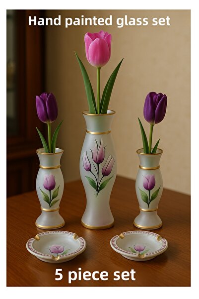 onyyapim طقم مزهرية وحامل منفضة سجائر من الزجاج المصقول المطلي يدويًا بتصميم ...