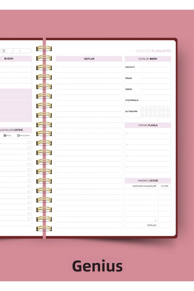 Dahiyen A5 Spiral Linen Undated Planner Agenda - Burgundy Hard Cover