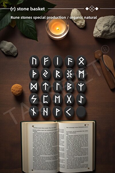 TAŞ SEPETİ Set de divinație cu pietre rune 25 de pietre rune + husă specială Simboluri antice Producție specială