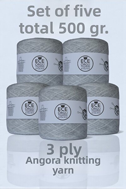 Ece Örgü Tasarım Atölyesi 3-Ply, Gray Angora Knitting Yarn (500 Gr.)