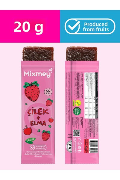 mixmey Strawberry Fruit Bar 12 Pieces |   Healthy Snacks – Vegan, Gluten Free, Preservative Free (20Gr X 12 Pcs)