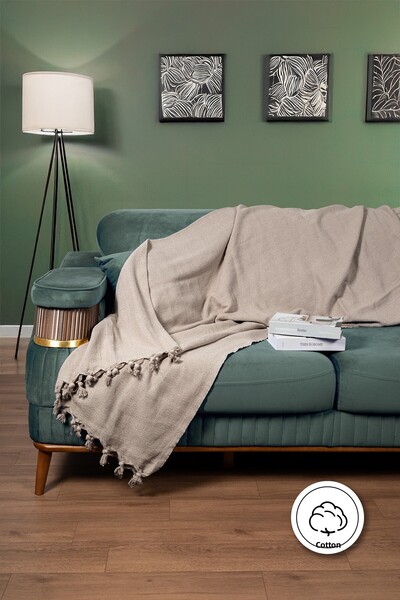 Cotto Home Sofa Cover 100% Cotton Striped Decorative Pique Multi-Purpose Beige Color 170X200 cm