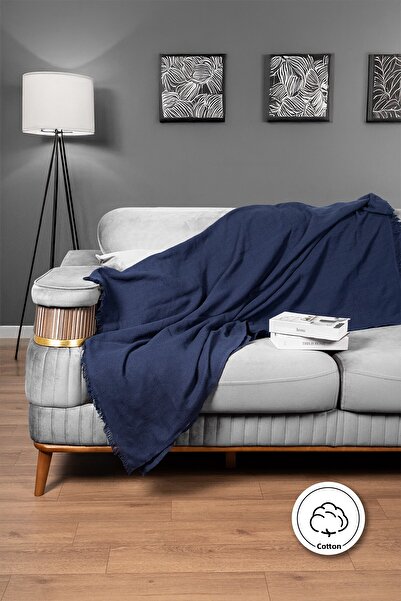 Cotto Home Sofa Cover 100% Cotton Striped Decorative Pique Multi-Purpose Navy Blue Color 170X200 cm