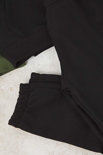 TRENDYOLKIDS Green Cotton Color Block Hooded Regular Boys Knitted Bottom - Top Set Tkdaw26Au00037