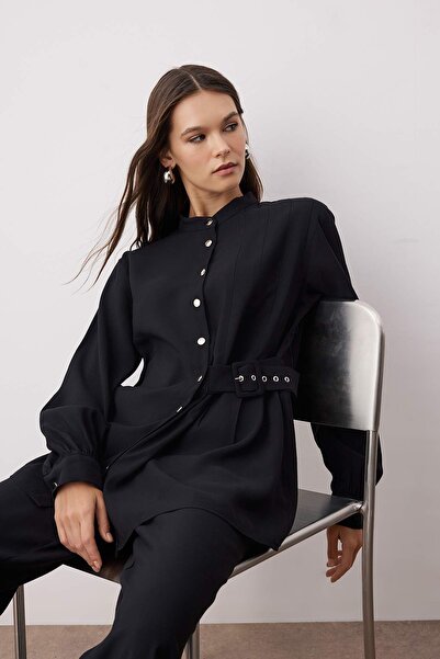 Trendyol Modest Black Modal Fabric Belt Buckle Detailed Woven Bottom - Top Set Tctaw26Us00055