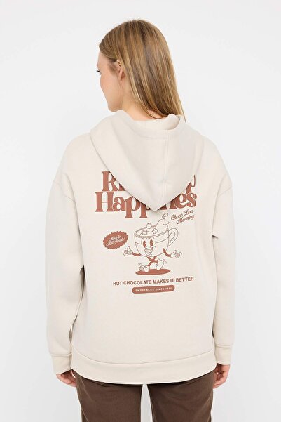 Trendyol Collection Teen Stone Back Printed Oversize/Wide Fit Hooded Thick Fleece Inside Knitted Sweatshirt Twoaw26Sw00164