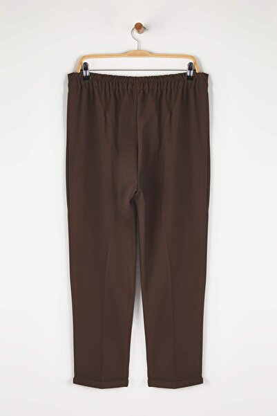 Trendyol Curve Brown Back Elastic Zipper Cigarette Woven Large Size Pants Tbbss25Ar00006