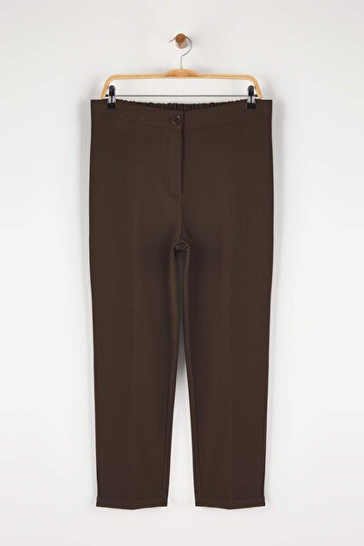 Trendyol Curve Brown Back Elastic Zipper Cigarette Woven Large Size Pants Tbbss25Ar00006