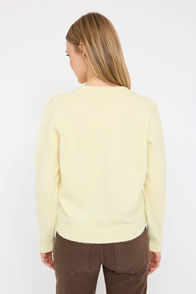 Trendyol Collection Yellow Teen Dog Embroidered V-Neck Soft Textured Knitwear Cardigan Twoaw26Hi00273