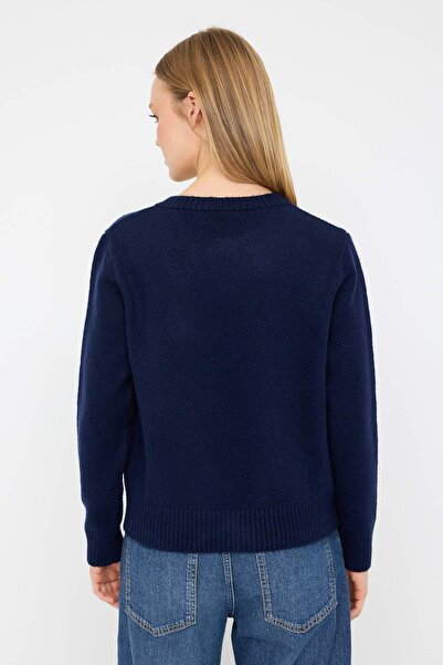 Trendyol Collection Синій велосипедний комір М'яка тканина Собака з вишивкою Трикотажний кардиган TWOAW26HI00274