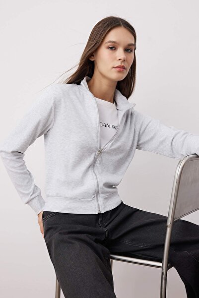 Trendyol Collection Γκρι μελανζέ φούτερ με φερμουάρ Slim/Fitted TWOAW26SW00006