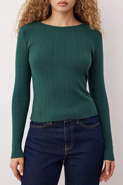 Trendyol Collection Dark Green Mercerized Premium Yarn/Special Yarn Drape/Drawstring Detail Knitwear Sweater Twoaw26Kz00041