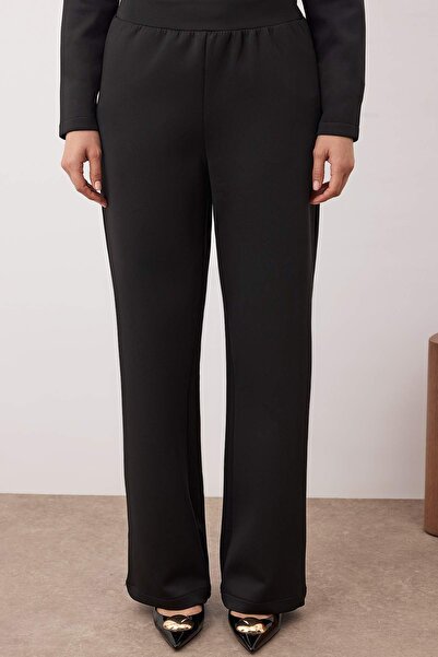 Trendyol Modest Black Diving/Scuba Fabric Button and Belt Detailed Knitted Bottom - Top Set Tctaw26Us00034