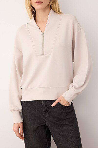 Trendyol Collection Stone Zipper Stand Collar Relaxed Knitted Sweatshirt Twoaw26Sw00031