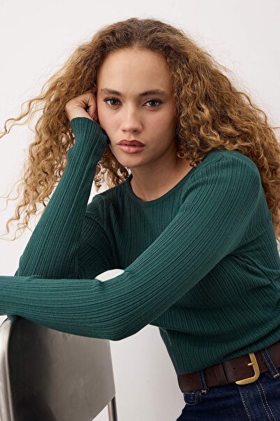 Trendyol Collection Dark Green Mercerized Premium Yarn/Special Yarn Drape/Drawstring Detail Knitwear Sweater Twoaw26Kz00041