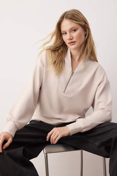 Trendyol Collection Πλεκτό φούτερ με χαλαρό γιακά με φερμουάρ TWOAW26SW00031