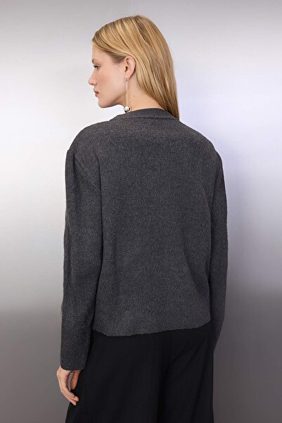 Trendyol Collection Anthracite Soft Textured Accessory Detailed Knitwear Sweater Twoaw26Kz00237