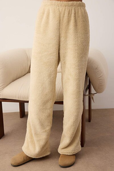 Trendyol Collection Beige Hooded and Embroidered Wellsoft Winter Knitted Pajama Set Thmaw25Pt00143