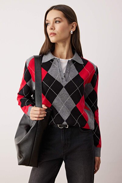 Trendyol Collection Anthracite Premium Yarn/Special Yarn Baklava Pattern Knitwear Sweater Twoaw26Kz00129