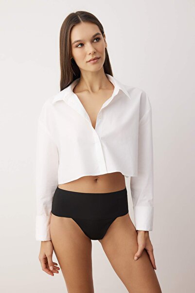 Trendyol Collection Chiloți tanga tricotat cu micro tricotat, fără sudură/fără urme, tăiați cu laser, negru-alb-nude, 3 piese THMAW26KU00039