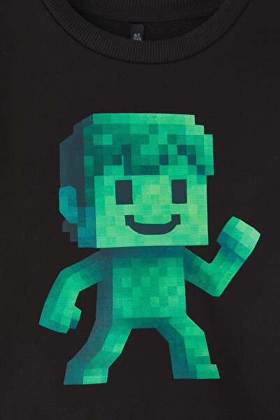 TRENDYOLKIDS Hanorac tricotat pentru băiat, cu imprimeu negru, obișnuit, TKDAW26SW00051