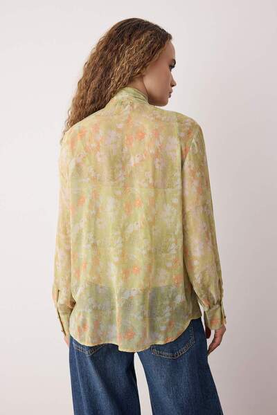 Trendyol Collection Light Green Chiffon Floral Scarf Collar Woven Blouse with Inner Tank Twoaw26Bz00279