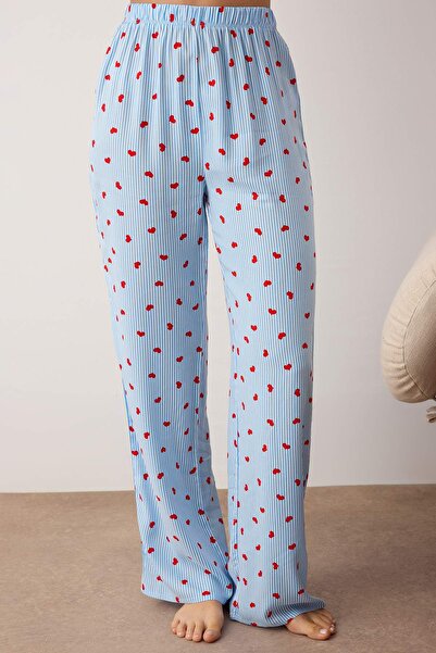 Trendyol Collection Σετ πιτζάμες με ρίγες μπλε-πολύχρωμες υφαντές ρίγες THMAW26PT00106