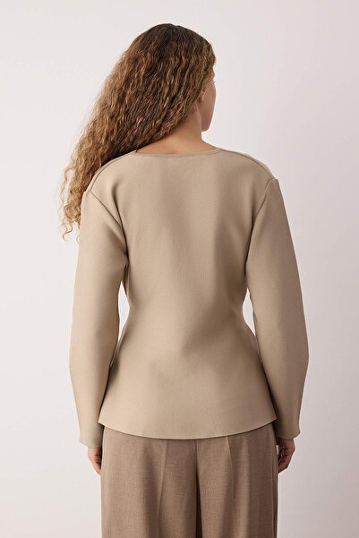 Trendyol Collection Stone Double Breasted Lace-Up Detailed Knitwear Cardigan Twoaw26Hi00241