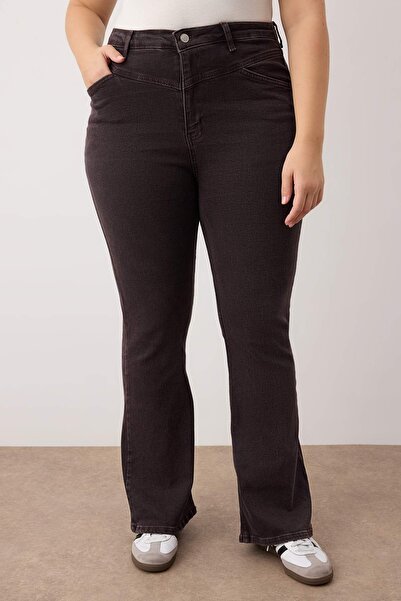 Trendyol Curve Καφέ ψηλόμεσο τζιν με λεπτομέρεια ραφής ισπανικό τζιν TBBSS24CJ00003