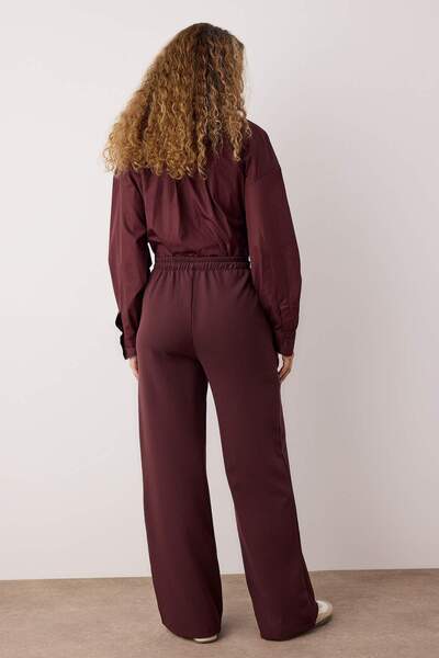 Trendyol Collection Plum Pocket Detail Elastic Waist Wide Leg/Wide Leg Pants Twoaw26Pl00087