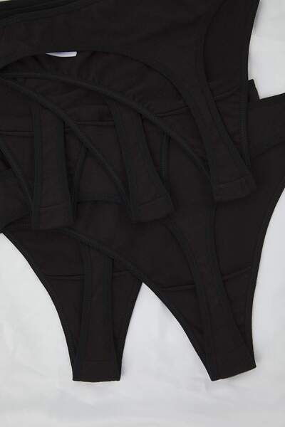 Trendyol Curve سراويل داخلية قطنية سوداء مكونة من 5 قطع بخصر عادي مقاس كبير TBBSS25CM00012