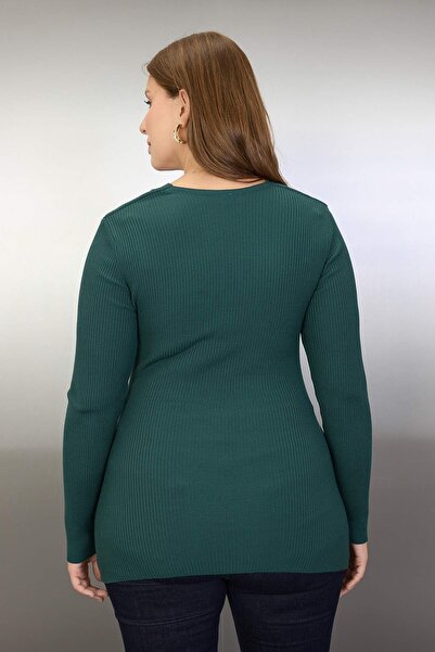 Trendyol Curve Σμαραγδένιο πράσινο αξεσουάρ Λεπτομερές Premium/Προσαρμοσμένο νήμα Πλεκτό Πλεκτό Πουλόβερ TBBAW26AN00042