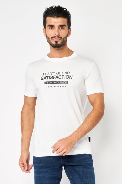 John Richmond Men Crew Neck Short Sleeve Graphic Print T-shirt, Off White