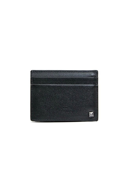 Valentino Garavani Rockstud Black Leather Men's Card Holder
