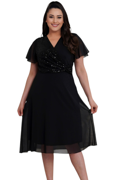 rotop Φόρεμα Georgiana, κομψό μαύρο με πούλιες και μανίκια με πέπλο – μίντι, ...