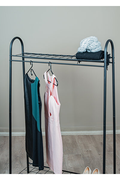 Blamb Uyan Ev Ürünleri Elite 2 Siyah Metal Raflı Elbise Askısı Ayaklı Askılık...