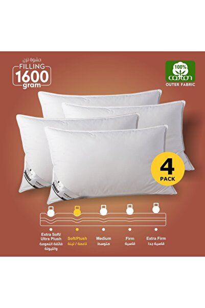 Donetella وسادة فندقية 1600 جرام 50×75 سم من القطن - حشوة بديلة فاخرة من الريش - عبوة من 4 قطع