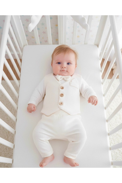 Jammybaby Tuxedo Waistcoat and Bow Tie Bodysuit for Baby Boy - 100% Cotton Stylish Suit for Mawlid Wedding
