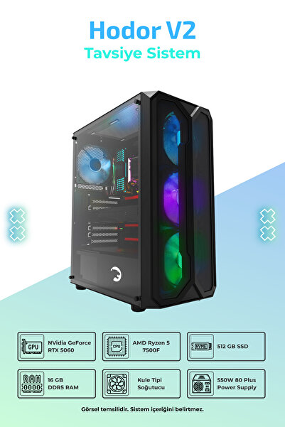 İncehesap Hodor V2 R5-7500F 16GB 512GB SSD 8GB RTX5060 FreeDos Masaüstü Oyunc...