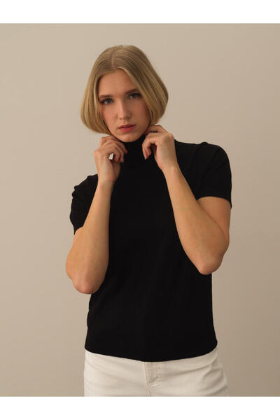 Xint Kadın Siyah Pamuk Dokulu Regular Fit Kazak