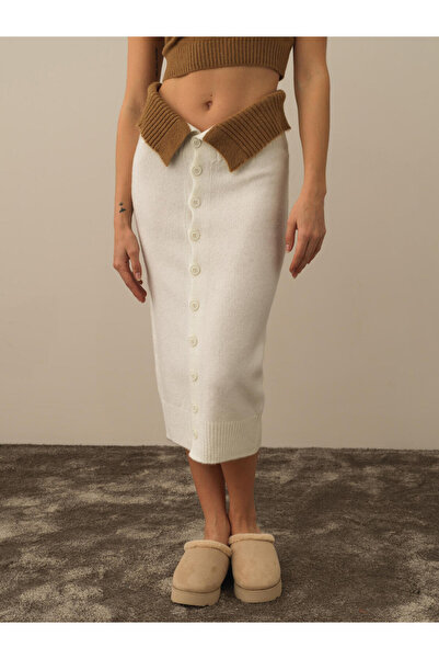 Xint Kadın Beyaz Oversize Triko Etek