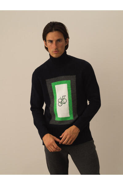 Xint Erkek Lacivert Lüks Pamuk Dokulu Regular Fit Kazak