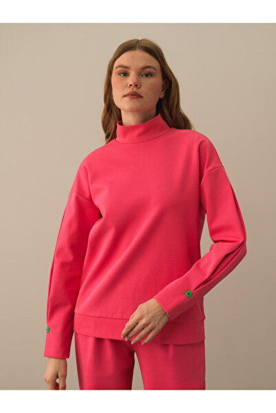 Xint Kadın Pembe Pamuk Dokulu Oversize Sweatshirt