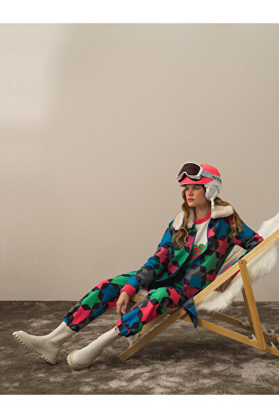 Xint Kadın Mavi Regular Fit Pano Baskı Mont