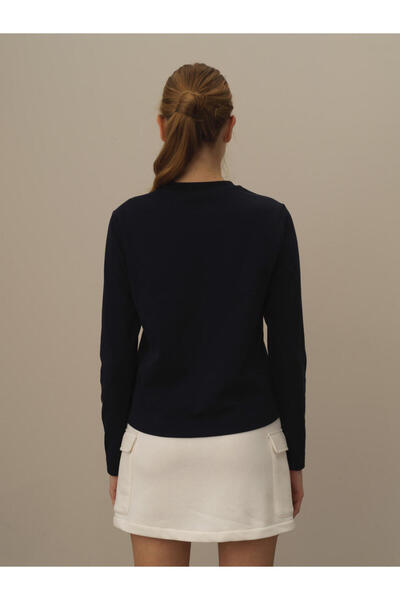 Xint Kadın Lacivert Pamuk Dokulu Regular Fit Uzun Kollu Tişört
